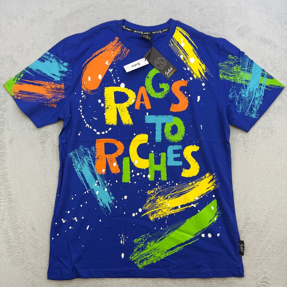 Switch Remarkable T Shirt Mens XXL Blue Rags To Riches Graphic Paint Splatter